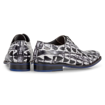 Veterschoen crocoprint zwart/wit