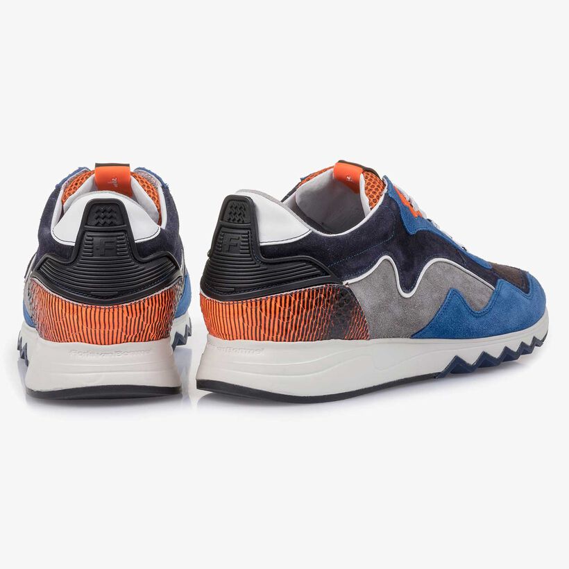 Blue-orange suede leather sneaker
