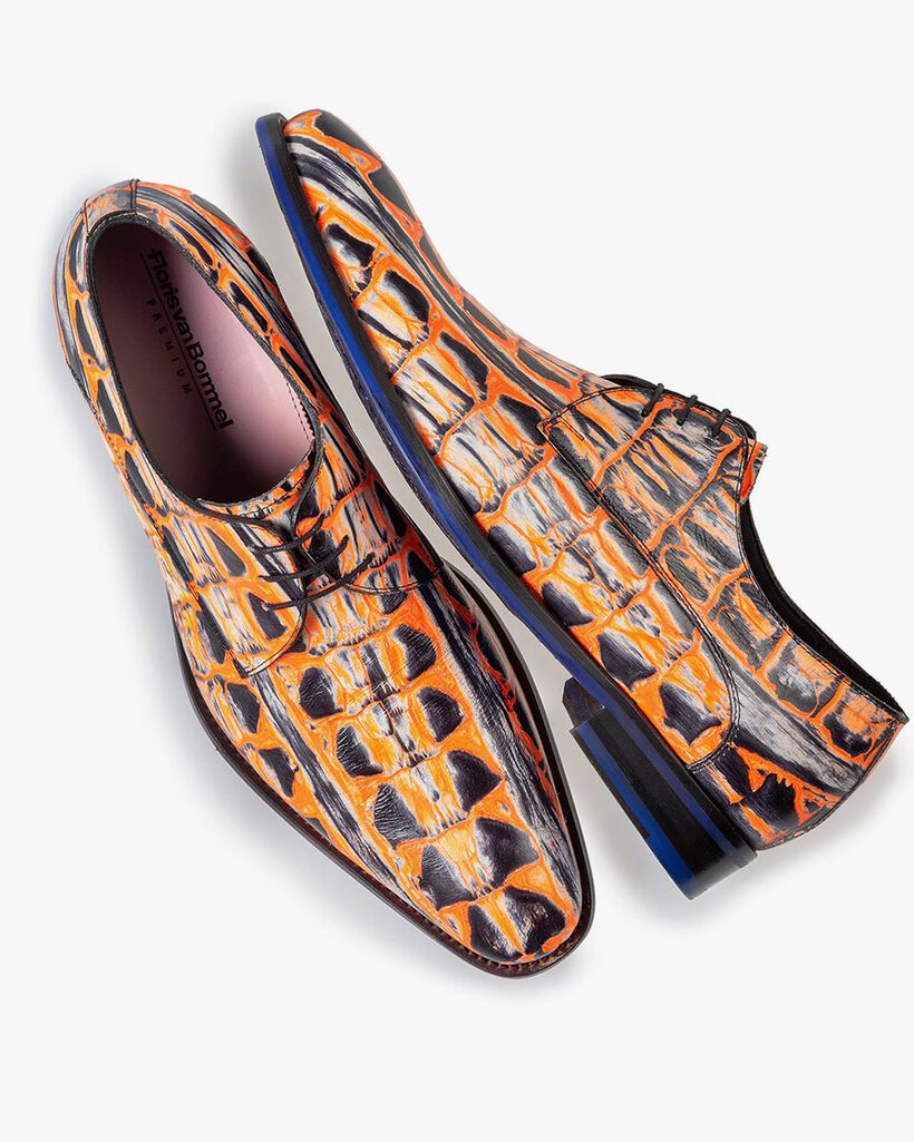 Veterschoen crocoprint oranje