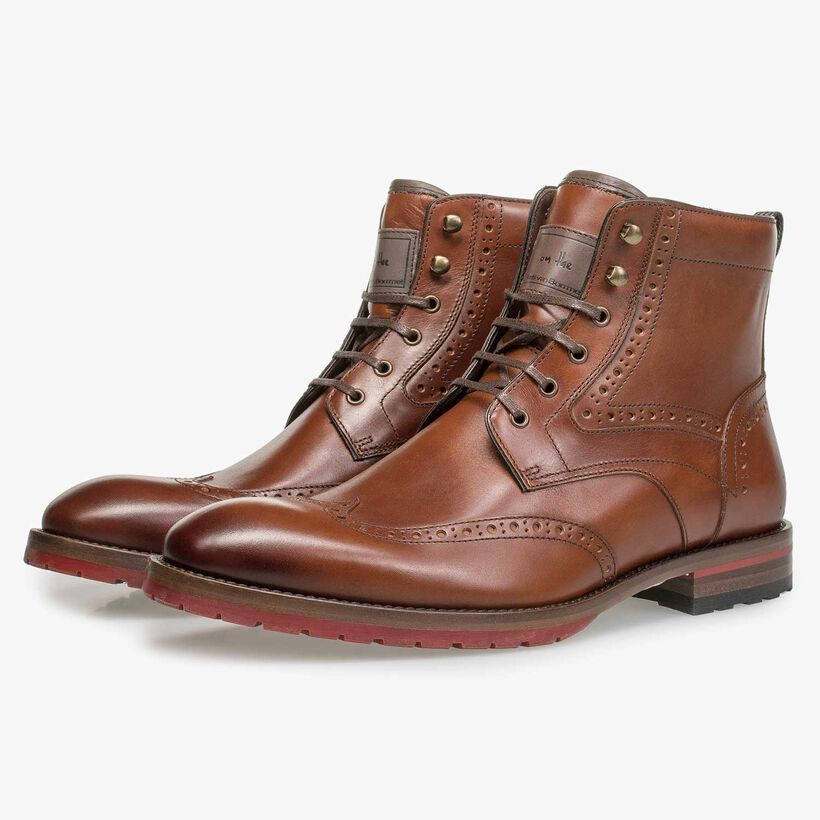 Cognac leren brogue veterboot
