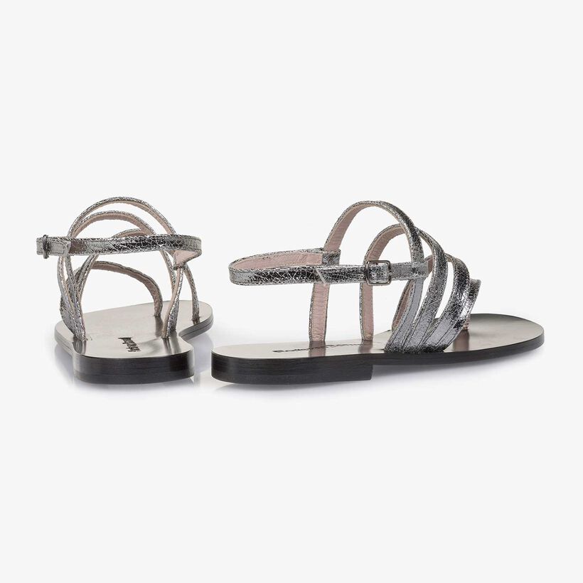 Silver metallic leather sandal with craquel&eacute; effect