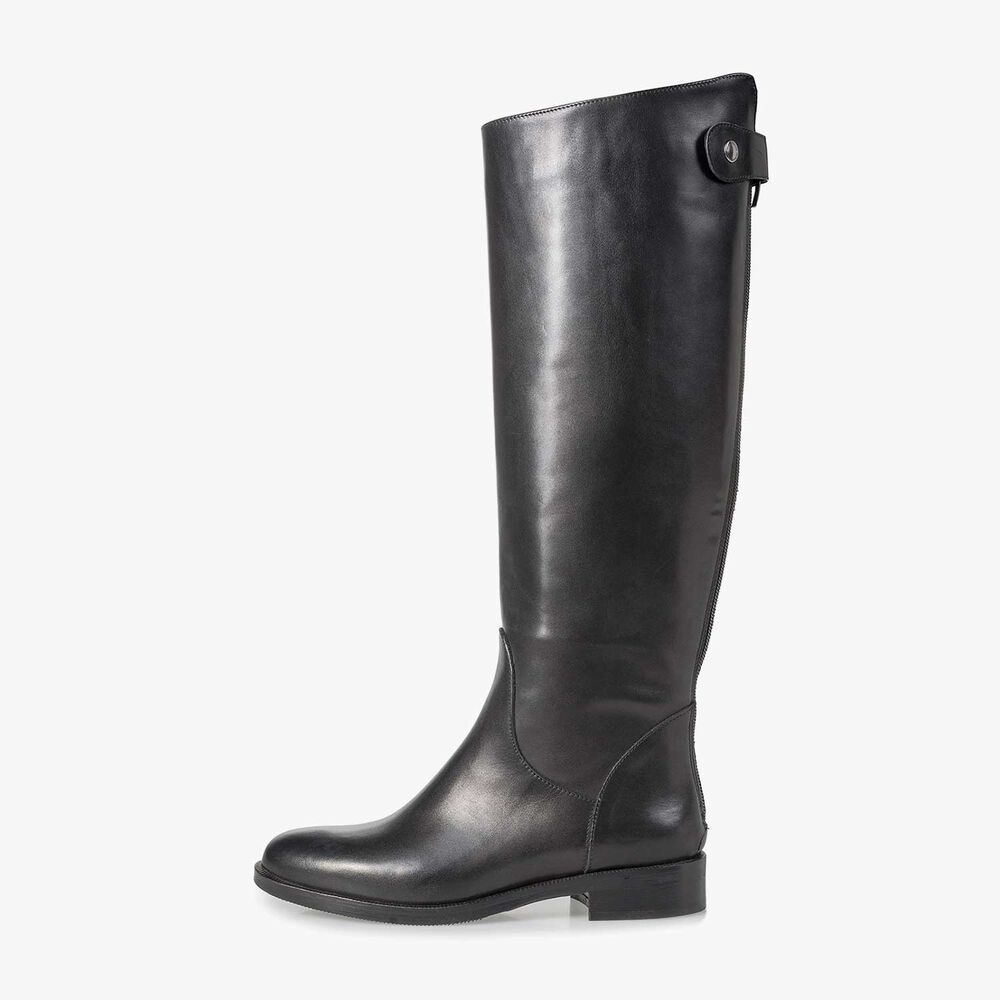 Black calf leather high boots