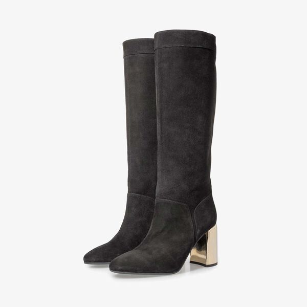 Black suede leather high boots