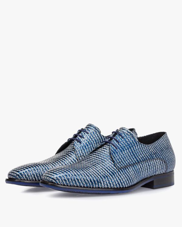 Veterschoen metallic met print blauw
