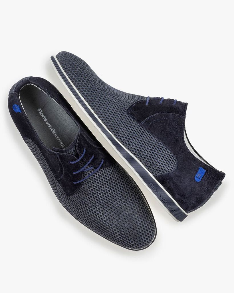 Veterschoen geprint su&egrave;de blauw