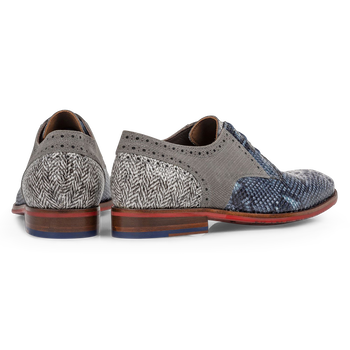 Veterschoen leer met print blauw