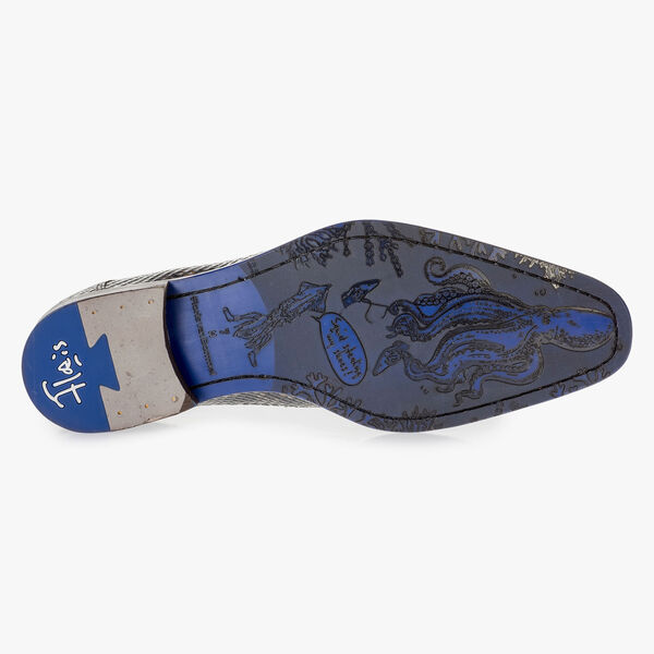 Grijs/bruine veterschoen met snakeprint