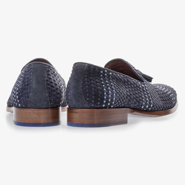 Dark blue braided suede leather loafer
