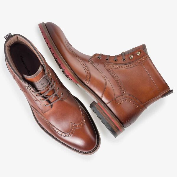Cognac leren brogue veterboot