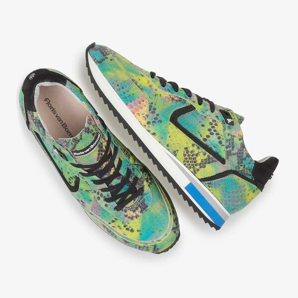 Green snake print leather sneaker