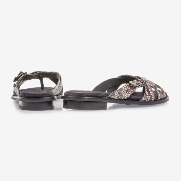 Bruin/witte leren slipper met snakeprint