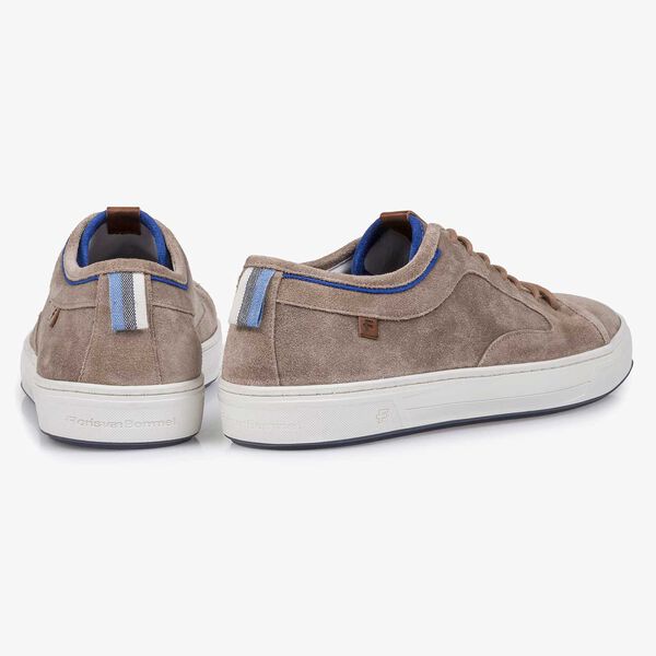 Taupe-coloured washed suede leather sneaker