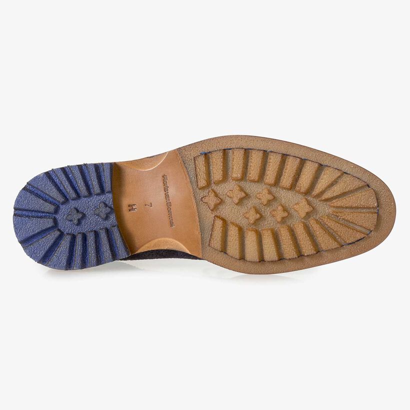 Dark blue printed suede leather lace boot