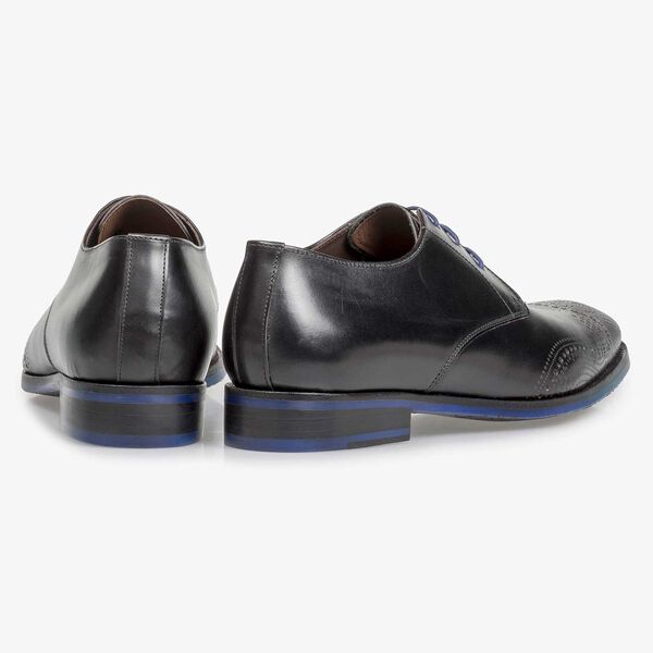 Black calf leather lace shoe with laser-cut pattern