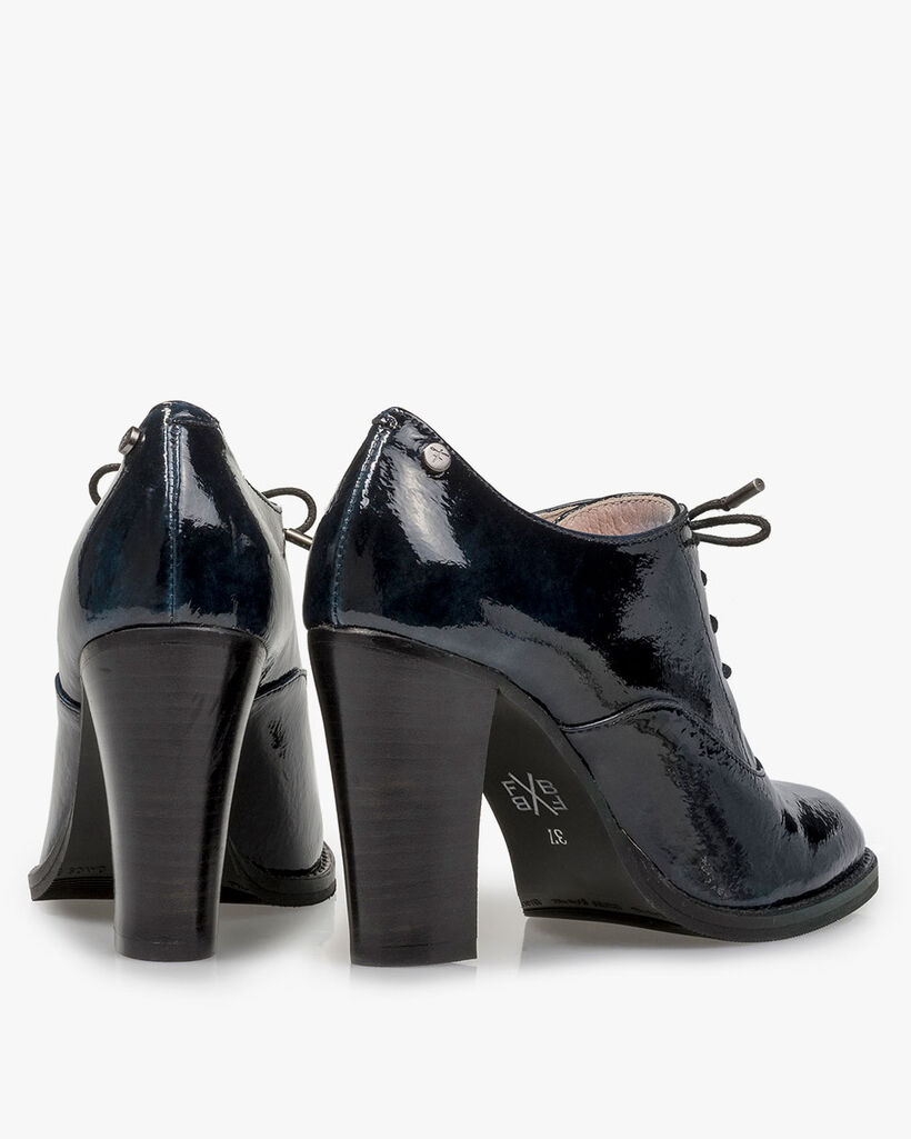 Blue patent leather heeled derby