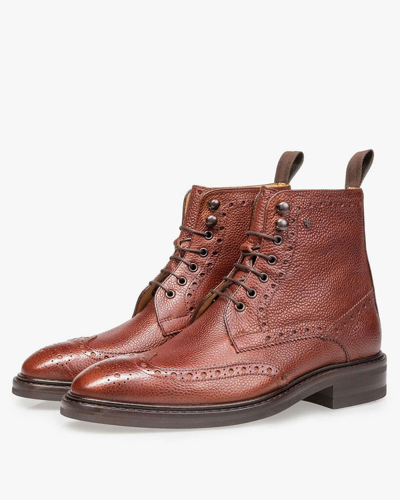 Boot geprint leer cognac