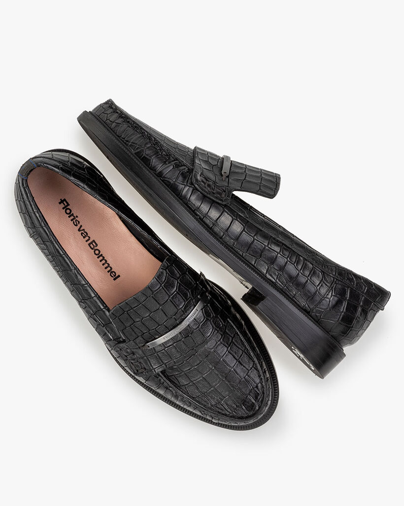Loafer reptielenprint zwart