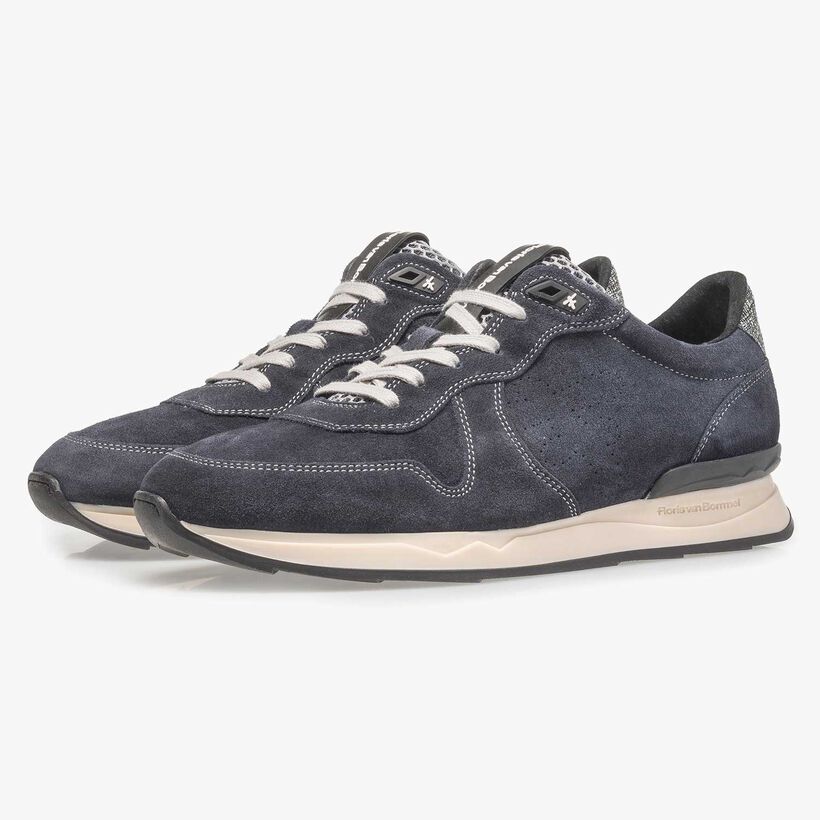 Dark blue suede leather lace shoe