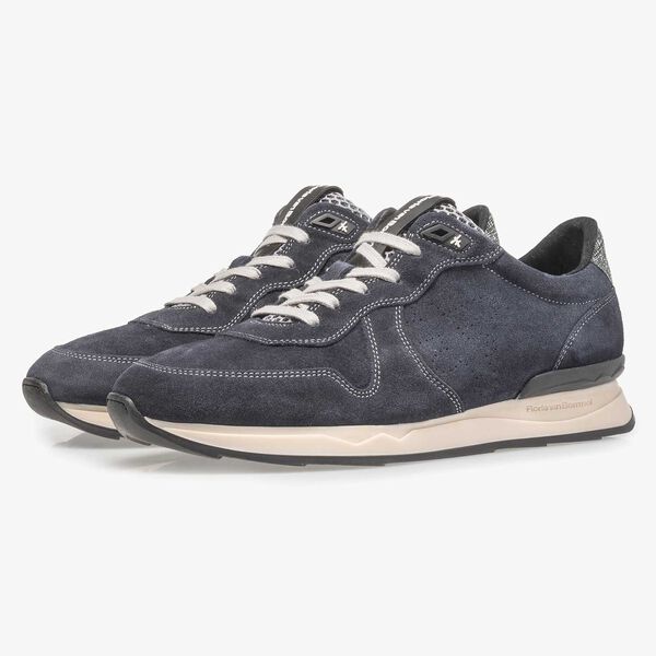 Dark blue suede leather lace shoe