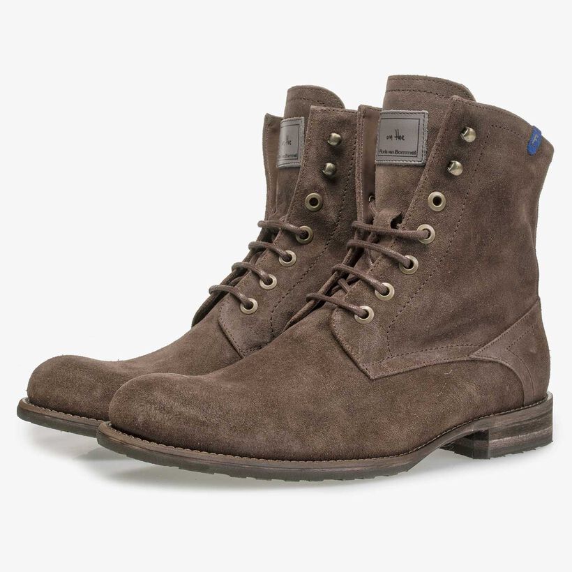 Dark brown suede leather lace boot