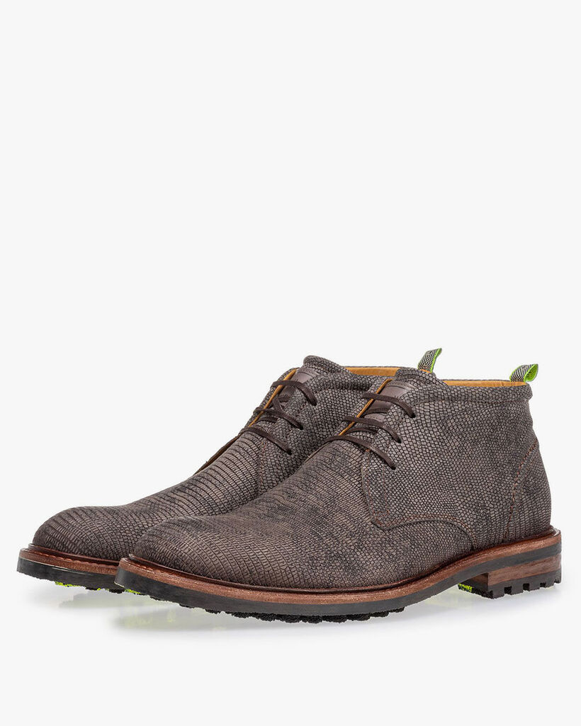 Veterboot reptielenprint donkergrijs