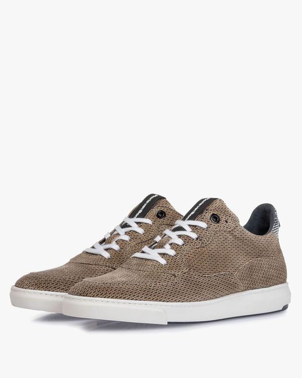 Sneaker printed suede leather sand-coloured