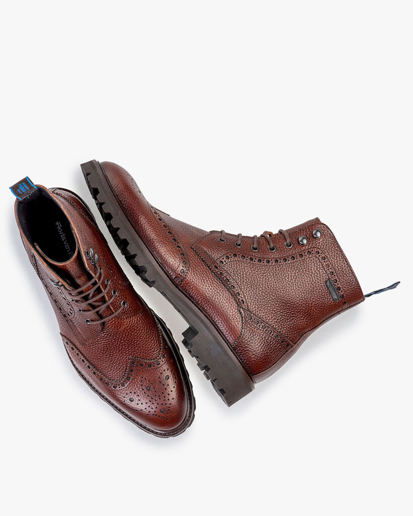 Veterboot geprint leer cognac