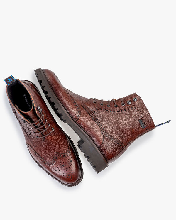 Veterboot geprint leer cognac