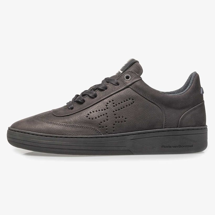 Black printed nubuck leather sneaker