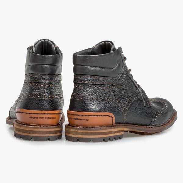 Zwarte leren veterboot met print