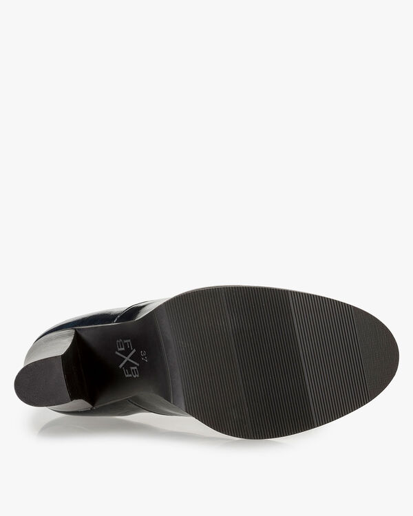 Blue patent leather heeled derby