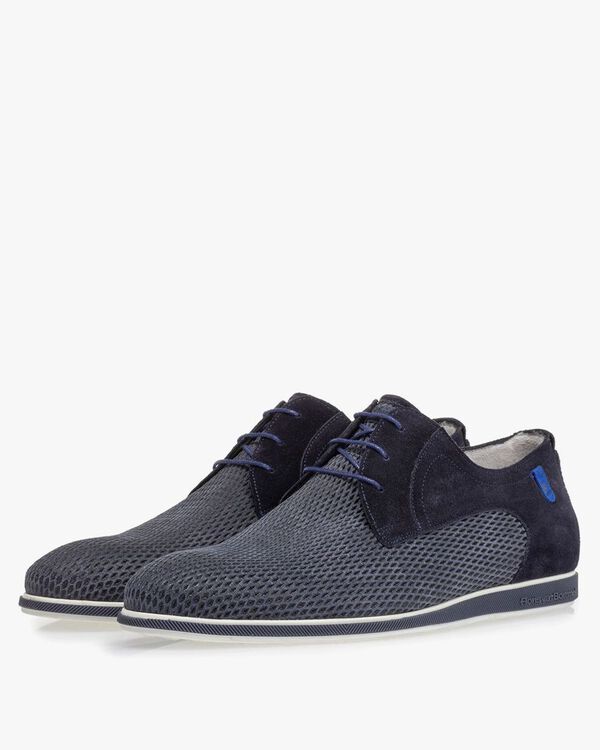 Veterschoen geprint su&egrave;de blauw