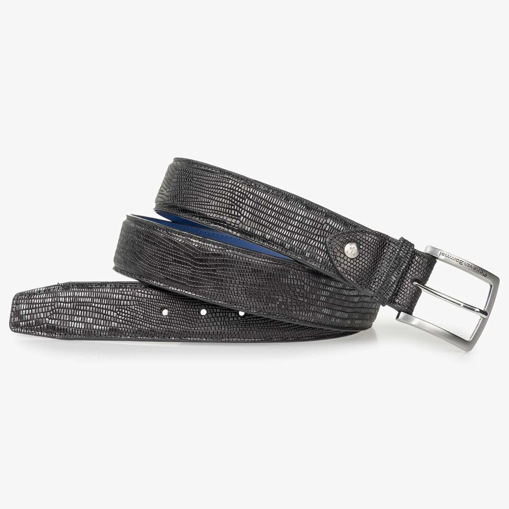Zwarte leren riem met lizardprint