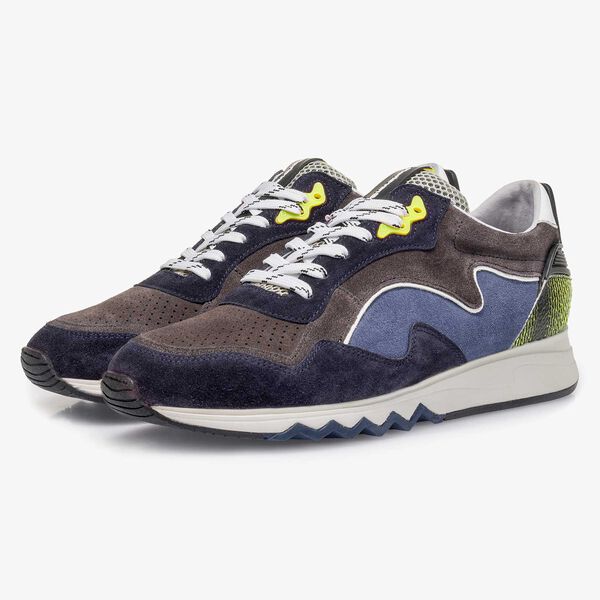 Yellow-blue suede leather sneaker