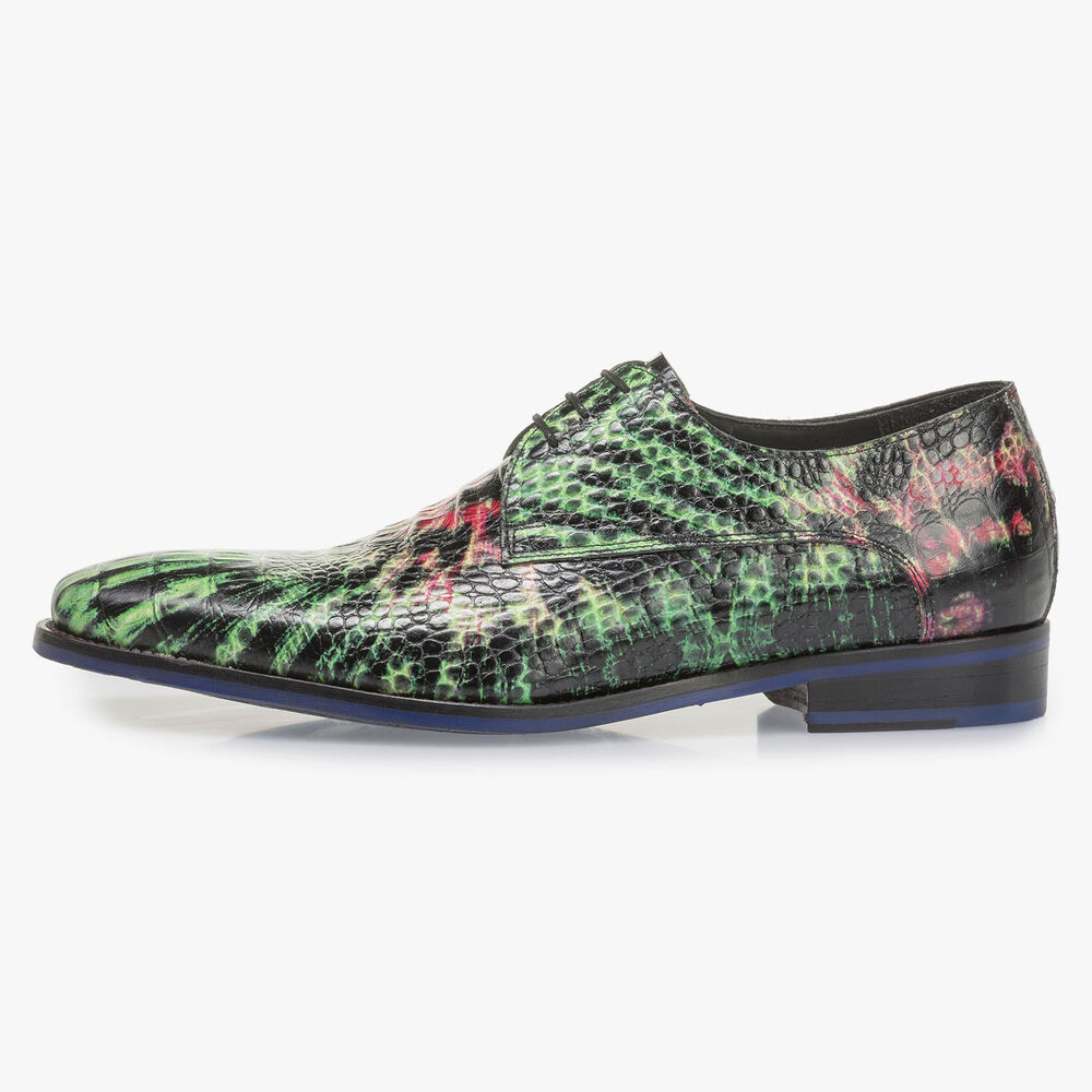 Premium leren veterschoen groen/roze