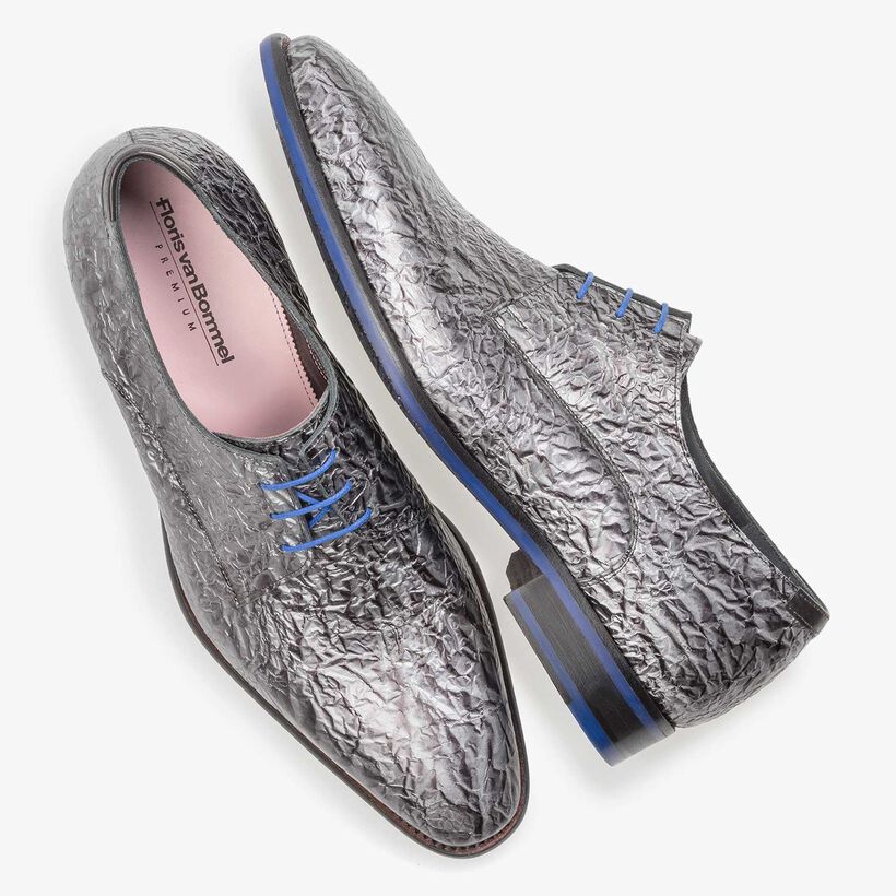 Premium dark grey printed patent leather lace shoe