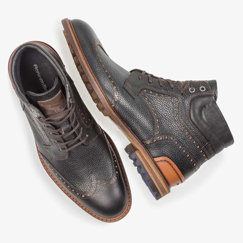 Zwarte leren veterboot met print