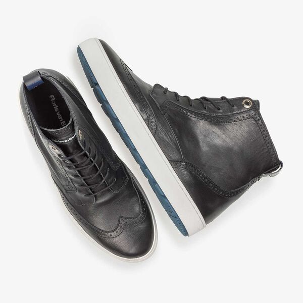 Zwarte halfhoge nappaleren sneaker