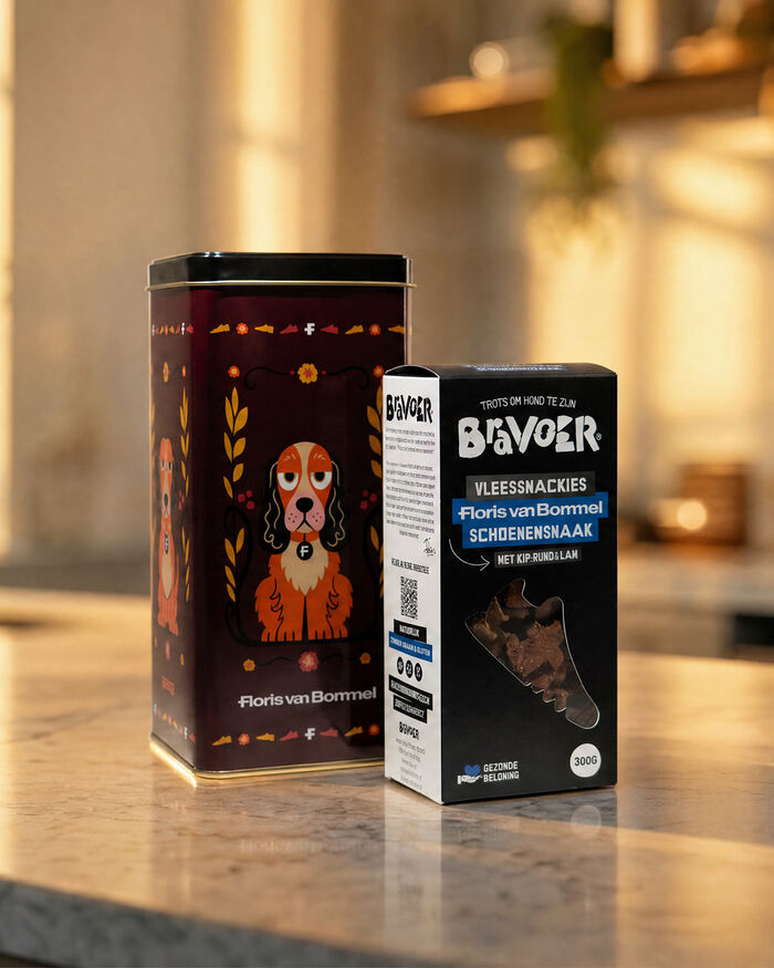 Bravoer dog treats in a tin X FvB