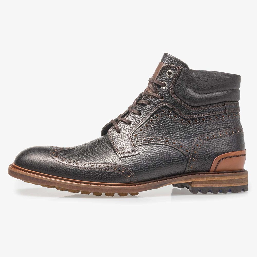 Zwarte leren veterboot met print