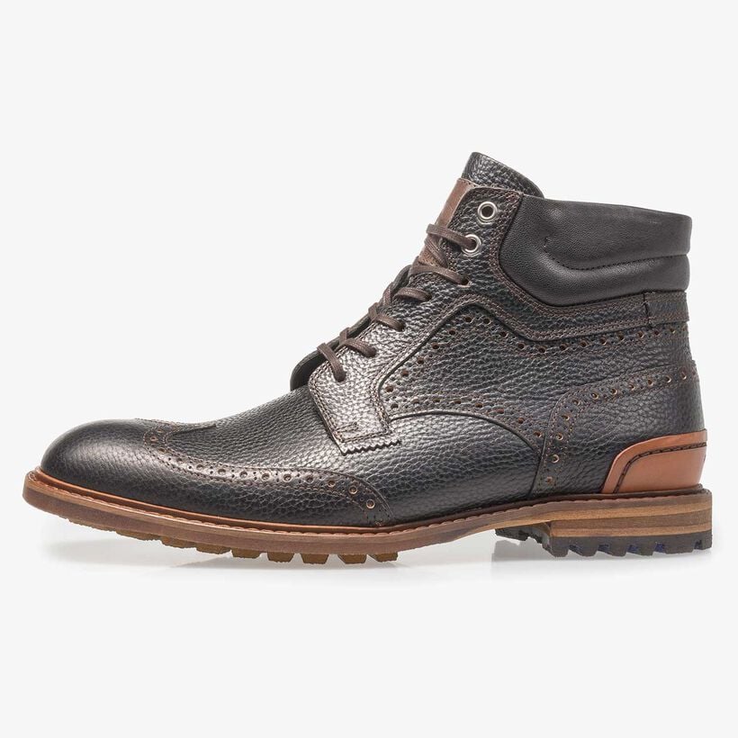Zwarte leren veterboot met print