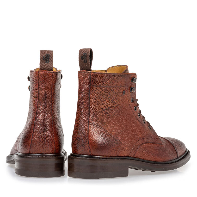 Boot leer met print cognac
