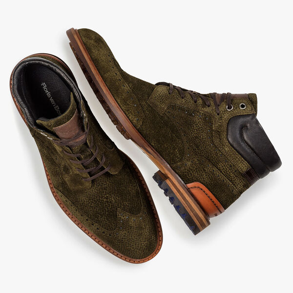 Olijfgroene su&egrave;de veterboot met print