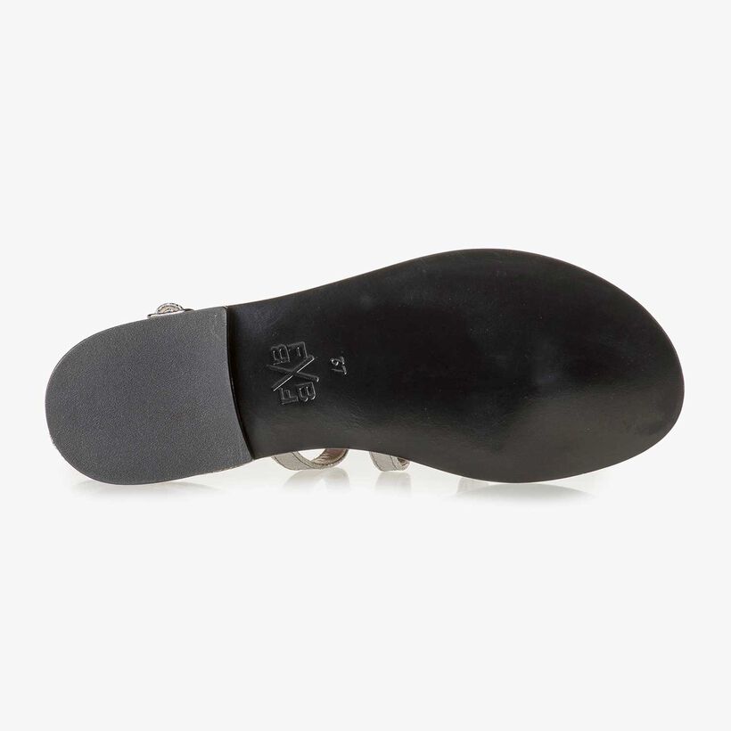 Silver metallic leather sandal with craquel&eacute; effect