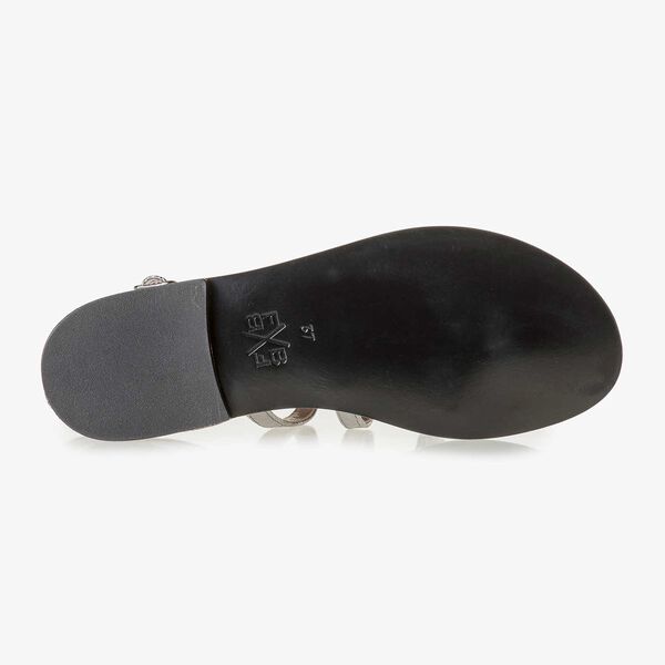 Silver metallic leather sandal with craquel&eacute; effect