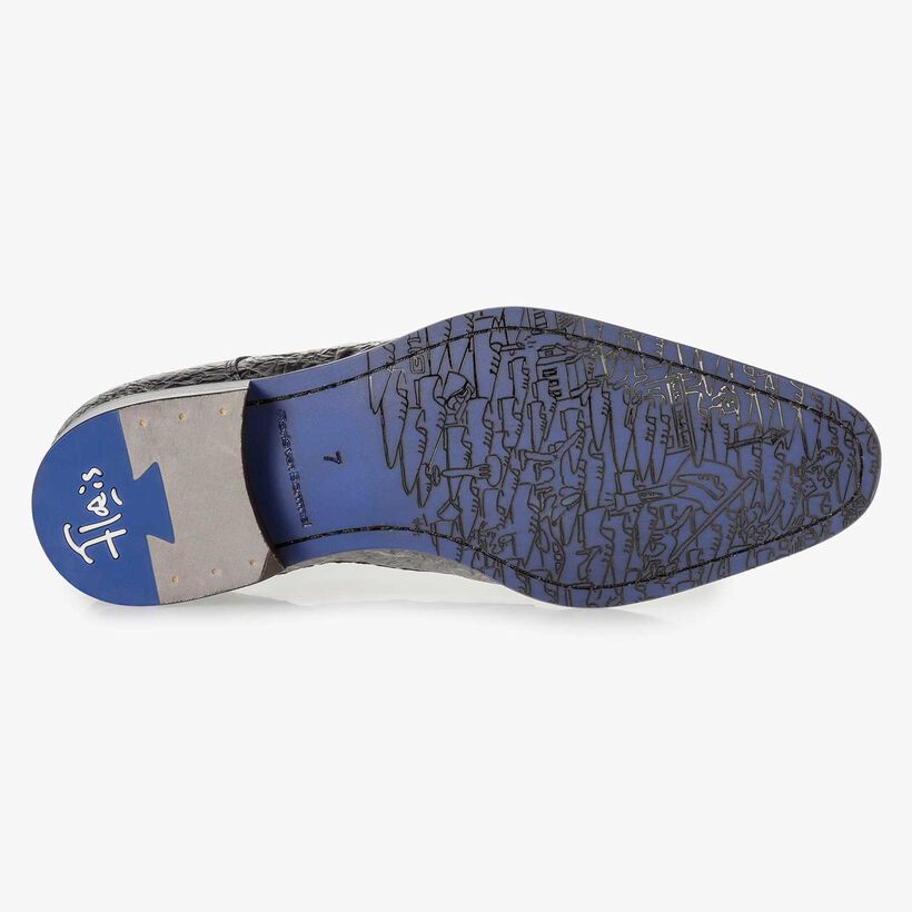 Premium dark grey printed patent leather lace shoe