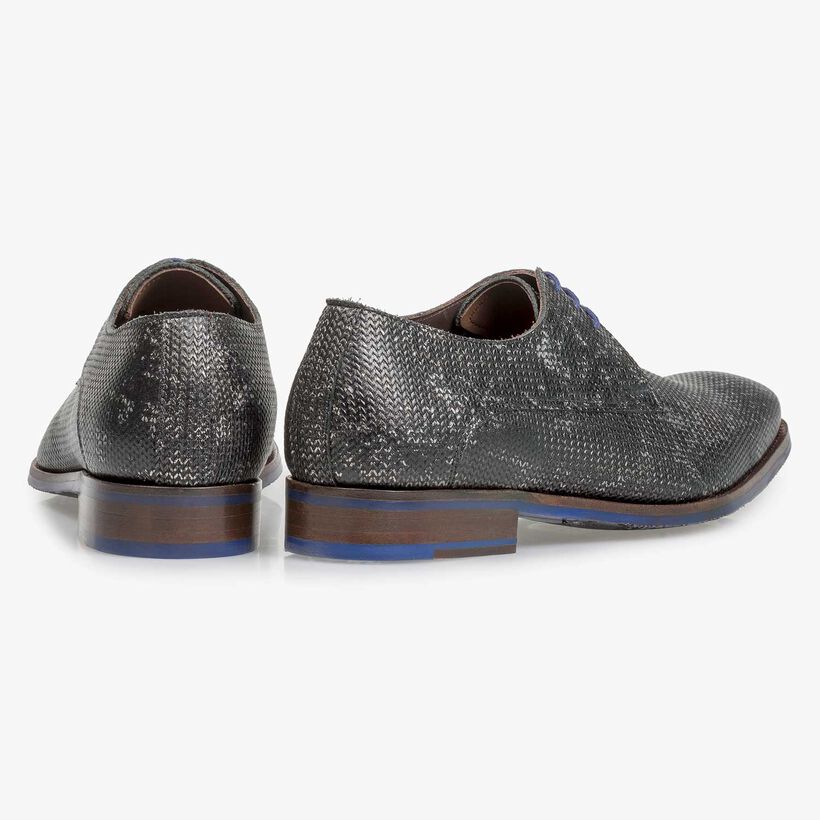 Donkergrijze leren veterschoen met metallicprint
