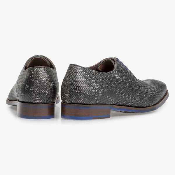 Donkergrijze leren veterschoen met metallicprint