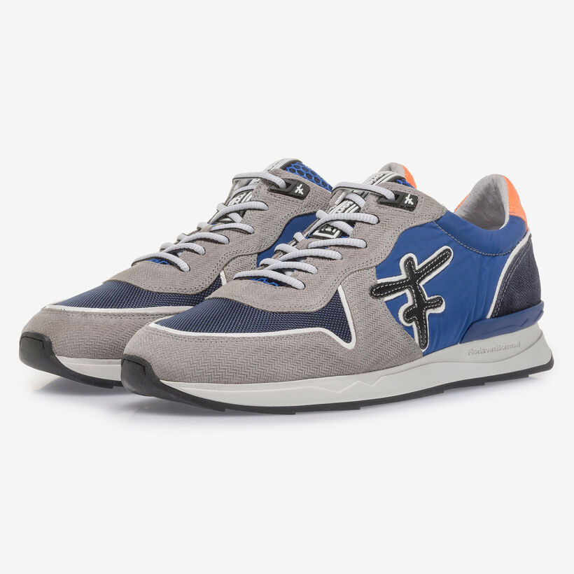 Grey and blue suede leather sneaker