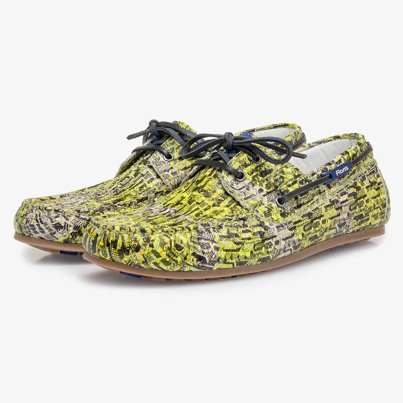 Yellow snake print calf leather sailing shoe